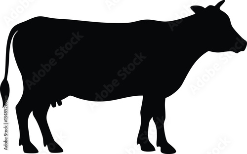 Cow Silhouette, Farm Animal, Livestock Breed, Bovine Animal, Side View, Black and White