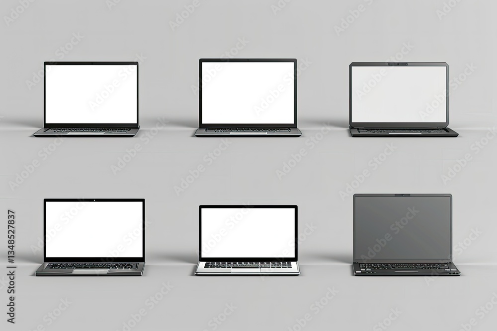 Set of Laptop in Various Perspective Display Laptop with Blank White Screen Mockups Set of Laptop in Various Perspective Display Laptop with Blank White Screen Mockups