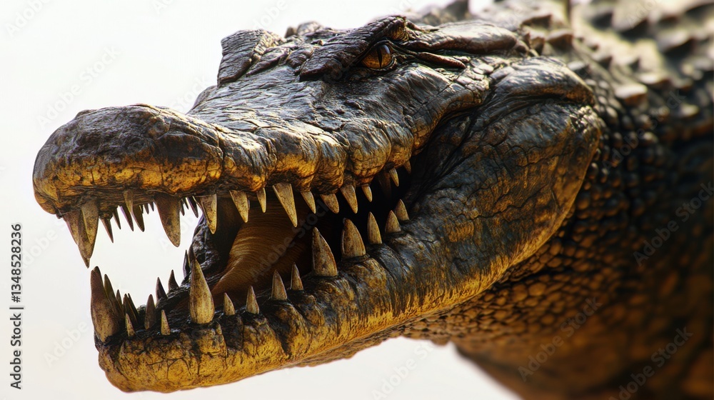 Fototapeta premium Cocodrilo gigante con detalles realistas en escamas y dientes