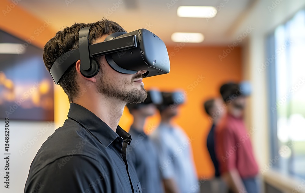 custom made wallpaper toronto digitalMan Wearing Virtual Reality Headset in Office Setting with Colleagues