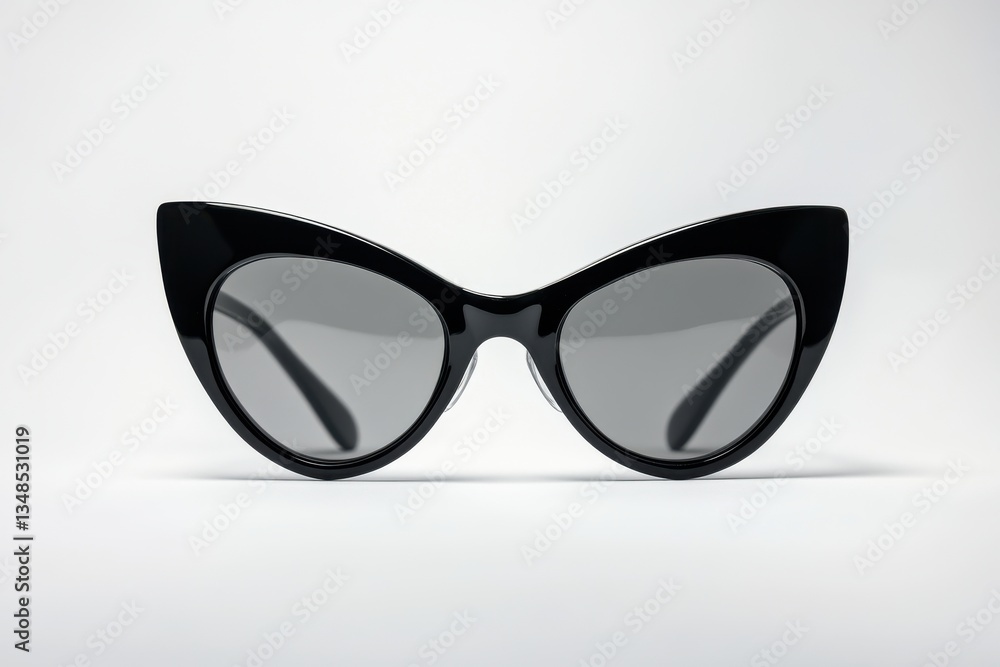 Fototapeta premium Oversized black cat-eye sunglasses with glossy frames and dark lenses, isolated on white background