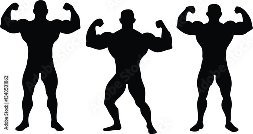 Muscular Men Silhouette Collection Bodybuilding Poses, Fitness Icons, Strongman Flexing