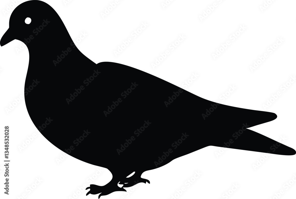 Fototapeta premium Pigeon Bird Silhouette, Illustration, Black Bird Shape, Wildlife, Isolated Design