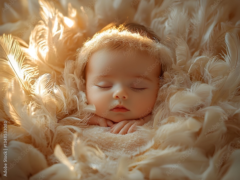 Newborn wrapped in soft feathers a portrait of comfort and protection Newborn wrapped in soft feathers a portrait of comfort and protection
