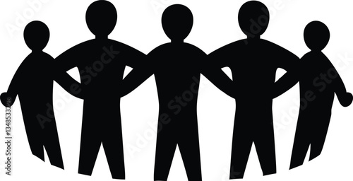 Silhouette Circle of People Holding Hands, Solidarity Concept, United Community Symbol