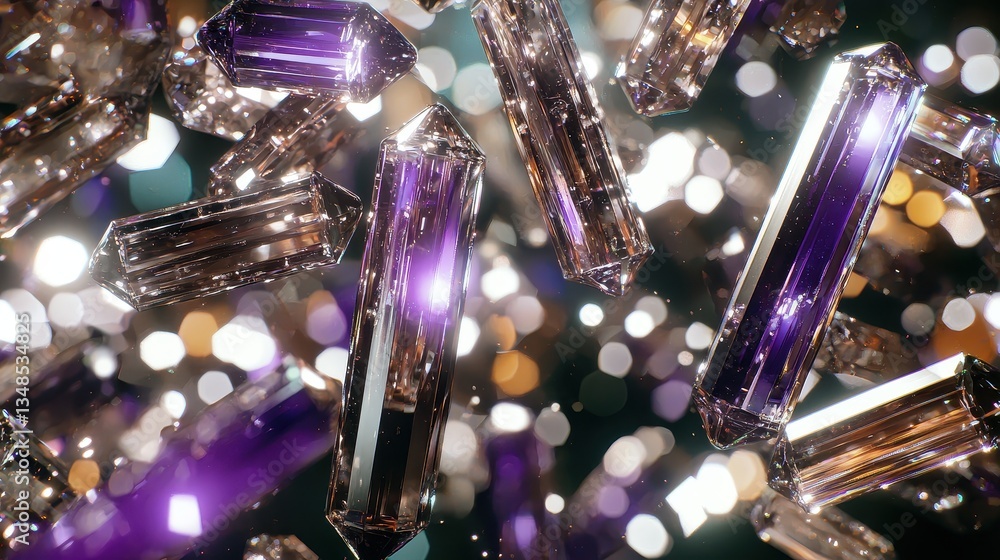 Beautiful Colorful Crystals with Bokeh Effect Shining in Sparkling Background Beautiful Colorful Crystals with Bokeh Effect Shining in Sparkling Background