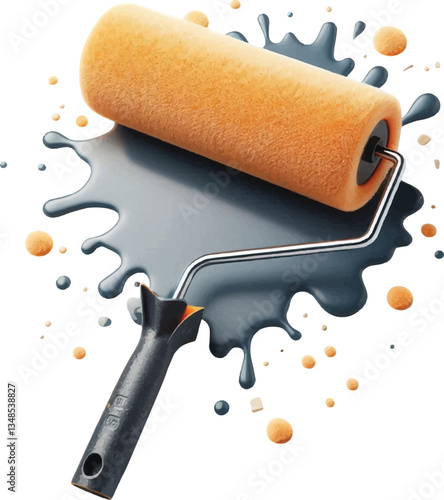 realistic Paint roller with a thick cover for wall painting 