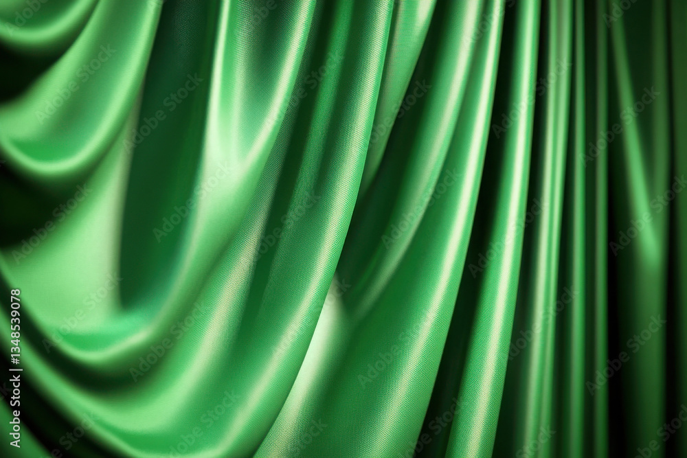 Obraz premium Vibrant green stage curtains with smooth folds and soft lighting