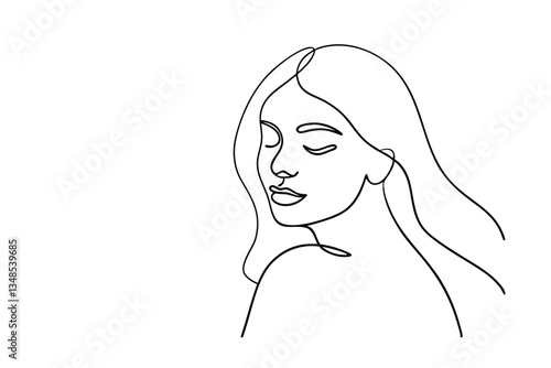 Serene Woman OneLine Drawing Minimalist Art Face Beauty