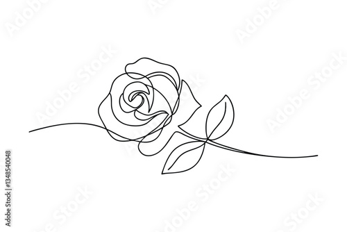 Single Line Rose Drawing, Minimalist Floral Art, Elegant Botanical Illustration