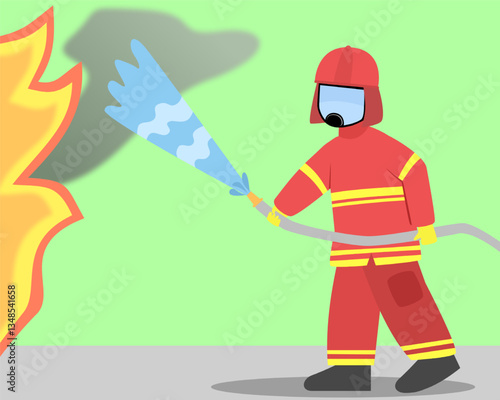 Illustration of a firefighter trying to extinguish a fire