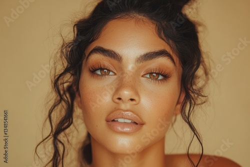 Close up portrait of woman with beautiful hazel eyes