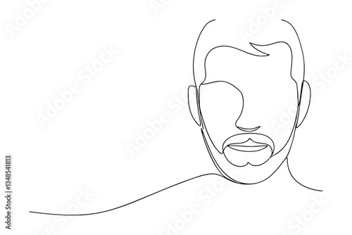 OneLine Drawing Minimalist Male Portrait, Face, Beard, Hair, Art