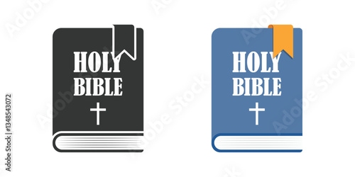 Holy bible icon in flat style. Christianity book vector illustration on isolated background. Religion sign business concept.