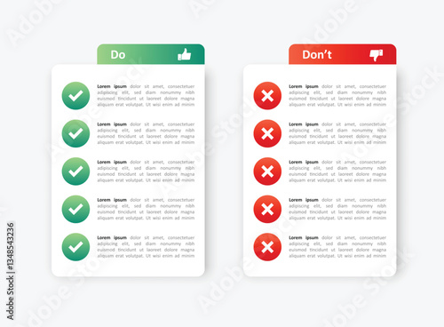 Do and dont icon in flat style. Dos and Don'ts vector illustration on isolated background. Pros and Cons sign business concept.
