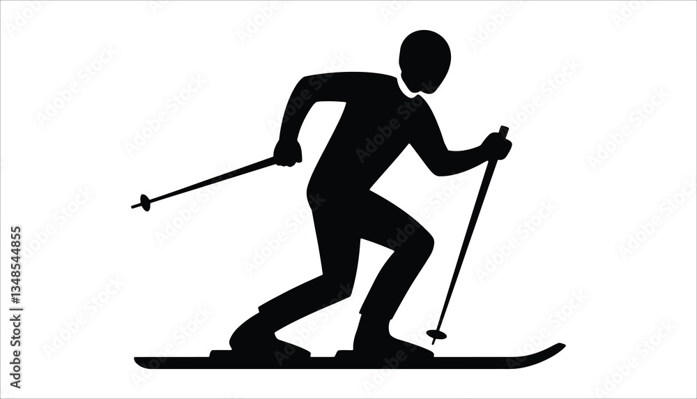 Fototapeta premium Skiing Icon with Pole in Action on Snow.