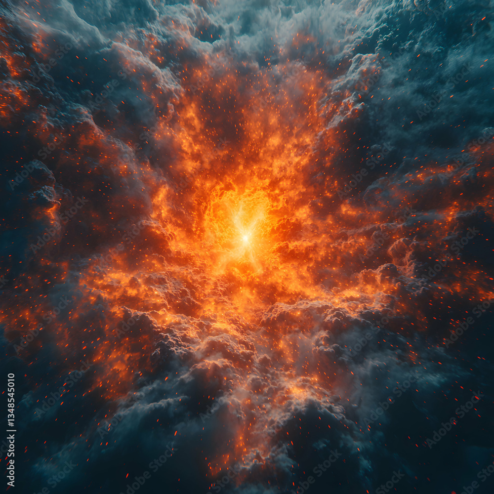 A bright orange explosion of light and particles bursts against a black background. Ideal for sci-fi scenes, backgrounds, or overlays. A bright orange explosion of light and particles bursts against a black background. Ideal for sci-fi scenes, backgrounds, or overlays.