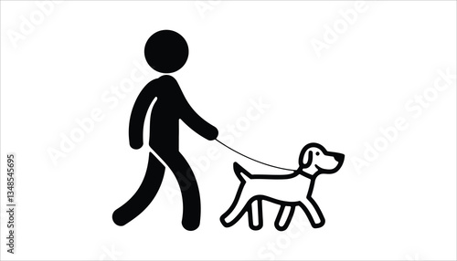 Walking Dog Icon. Person Walking Dog on Leash Vector.
