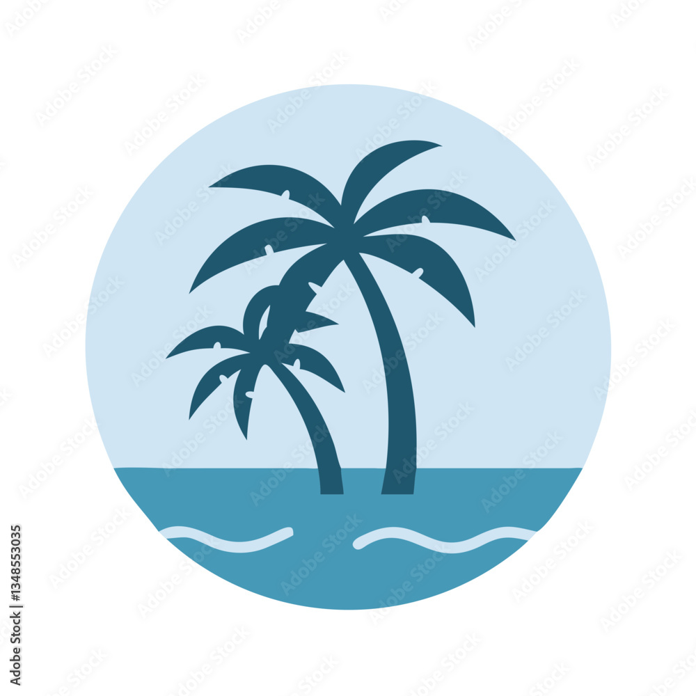 Obraz premium Two palm trees on tropical island at sunset