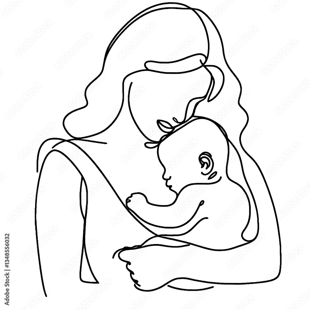 Obraz premium mother and baby one line drawing illustration , transparent background PNG image