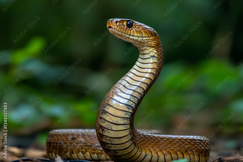 Majestic Snake in Defensive Posture with Glossy Scales in a Jungle Setting Majestic Snake in Defensive Posture with Glossy Scales in a Jungle Setting