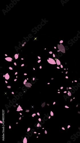 桜の花びらが広がる アテンション 縦動画用
