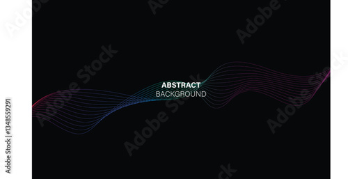 Abstract black background with creative shape line circular wave gradient red blue green vector design.