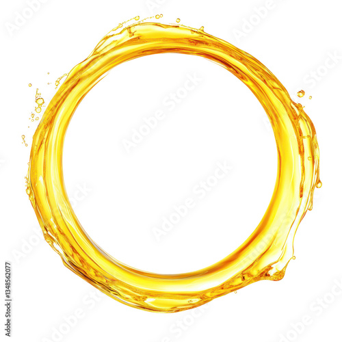 circular droplet yellow oily liquid isolated on white or transparent background