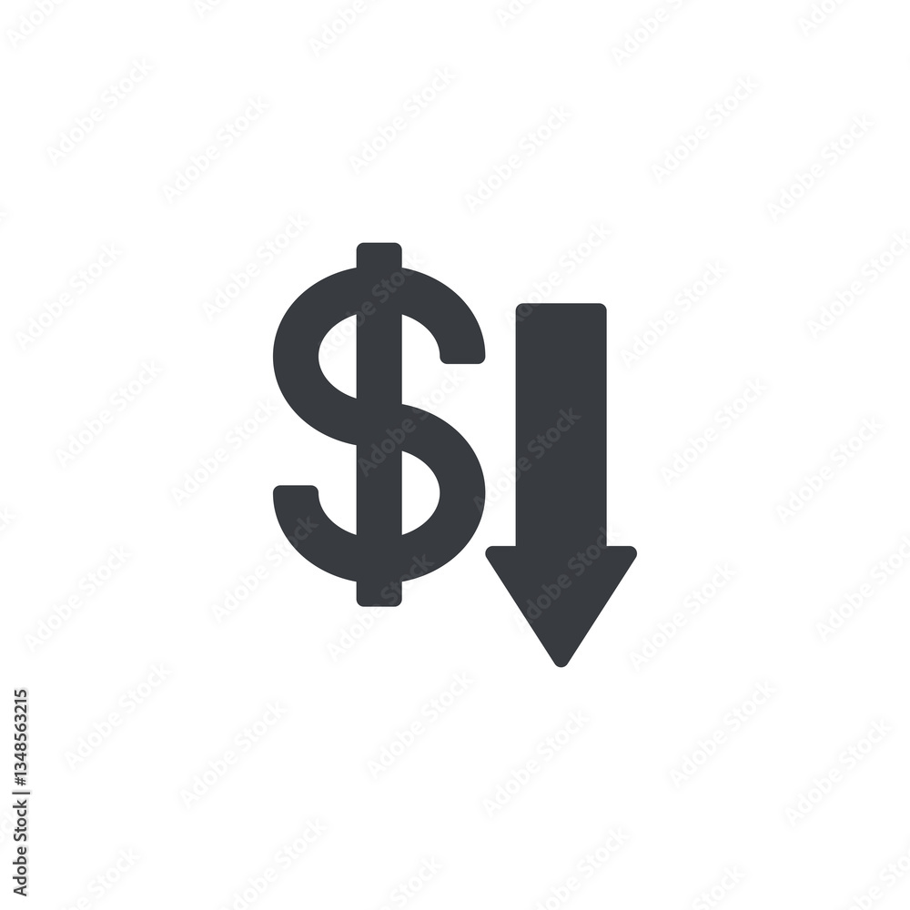 Obraz premium Dollar sign with downward arrow vector icon