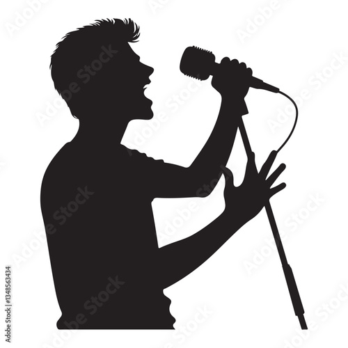 Silhouette of a male singer with microphone vector illustration