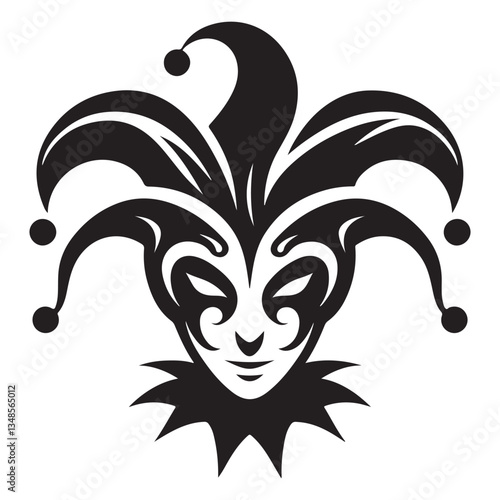 Intricate Jester Head with Bells Vector Art Illustration