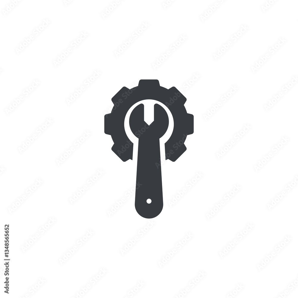 Gear with a customization wrench vector icon Gear with a customization wrench vector icon