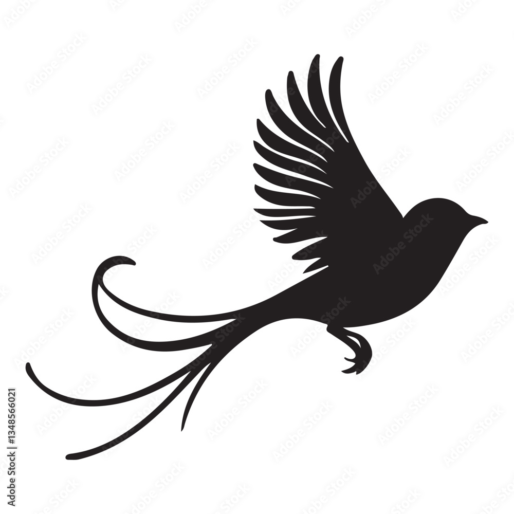 Obraz premium Exotic Bird Vector Illustration Showcasing Flight and Graceful Tail