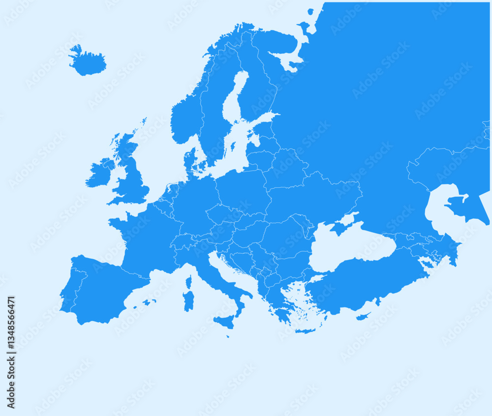 Fototapeta premium Blue Europe isolated map on a white background in flat vector design