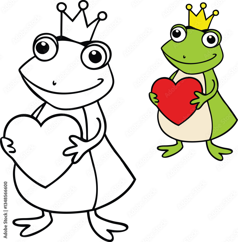 Fototapeta premium A frog prince, regal in appearance, gently holds a glowing heart in his hands, symbolizing love, transformation, and the magic of an enchanted fairy tale.