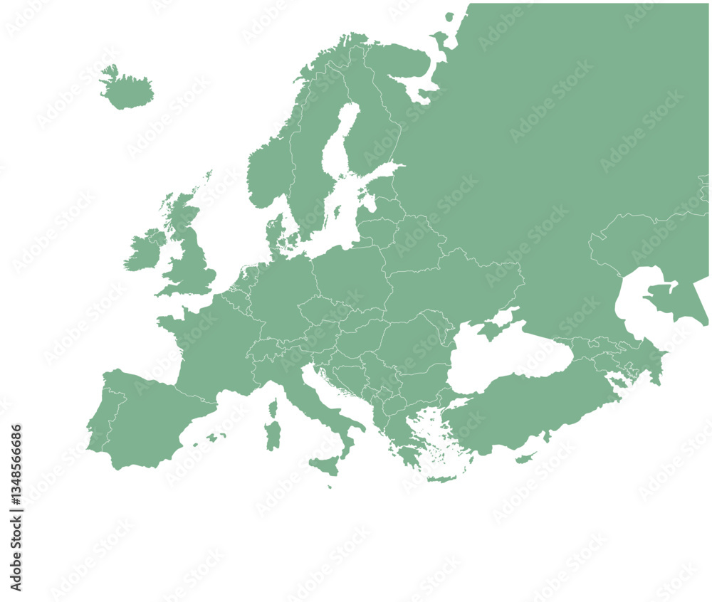 Obraz premium Green Vector Europe map with countries borders for presentations, posters, and infographics