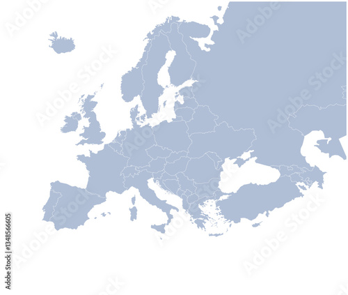 Europe vector map isolated on white background. Europe map with country borders. for website layouts, background, education, customizable, Travel worldwide, map silhouette backdrop, earth geography.