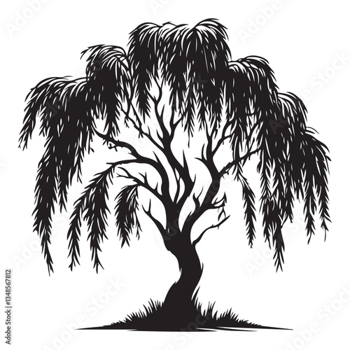 Weeping Willow Silhouette Vector Image Symbolizing Mourning and Nature