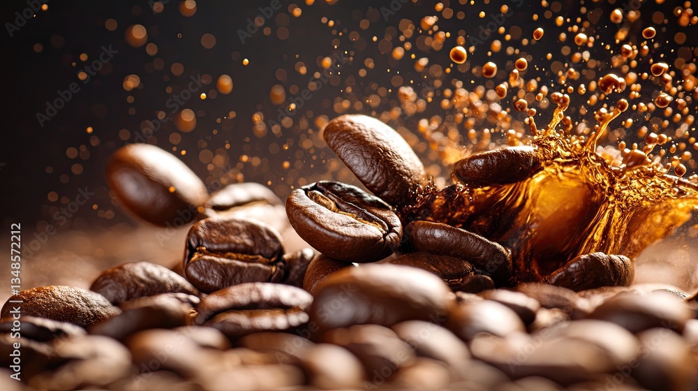 Roasted coffee beans splashing into fresh coffee, isolated Roasted coffee beans splashing into fresh coffee, isolated