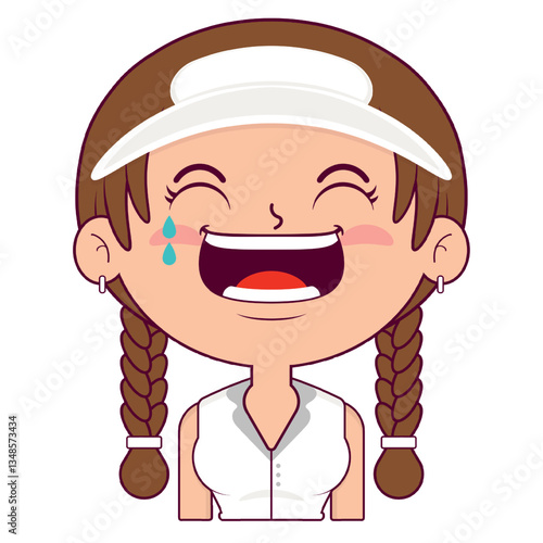 girl wear half cap laughing face cartoon cute
