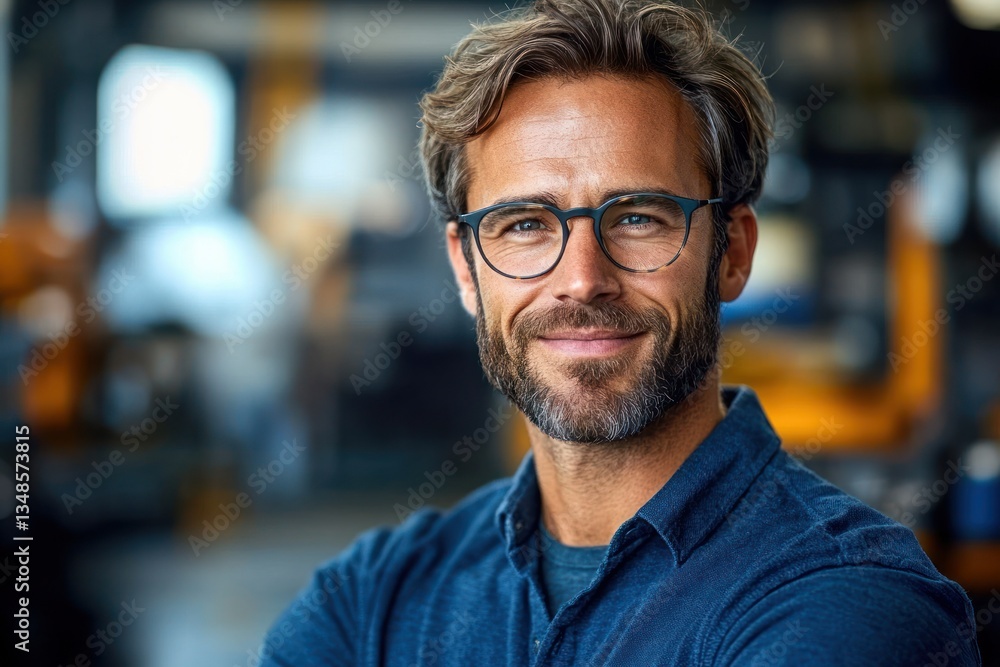 Confident Young Hispanic Engineer in Technology Workshop Background with Glasses and Cinematic Lighting Confident Young Hispanic Engineer in Technology Workshop Background with Glasses and Cinematic Lighting