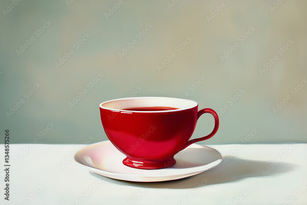Bold Red Tea Cup on a White Table with a Minimalist Aesthetic Bold Red Tea Cup on a White Table with a Minimalist Aesthetic