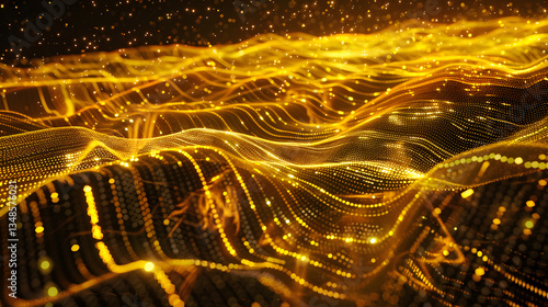 A gold-colored wave with a lot of dots on it. The dots are gold and the wave is very long