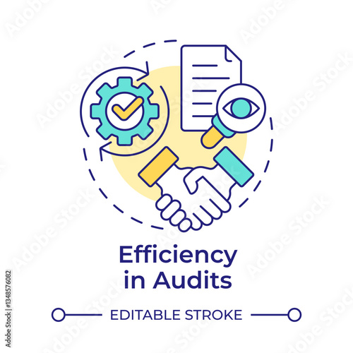 Efficiency in audits multi color concept icon. Accurate record. Benefit of intercompany accounting transactions. Round shape line illustration. Abstract idea. Graphic design. Easy to use in booklet