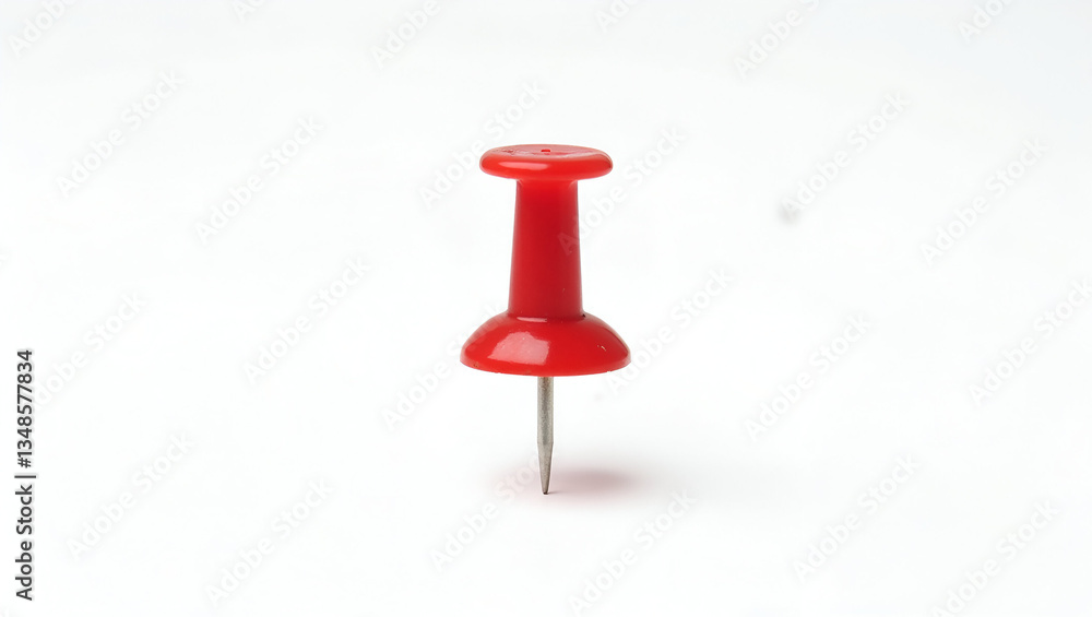 A Solitary Bright Fire Engine Red Pushpin Standing Upright on a Clean White Surface A Solitary Bright Fire Engine Red Pushpin Standing Upright on a Clean White Surface