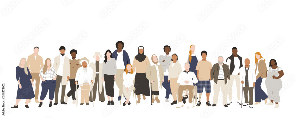 Different people stand side by side together. Different people stand side by side together.