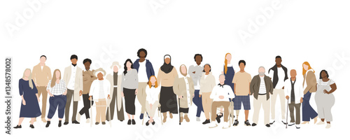 Different people stand side by side together.