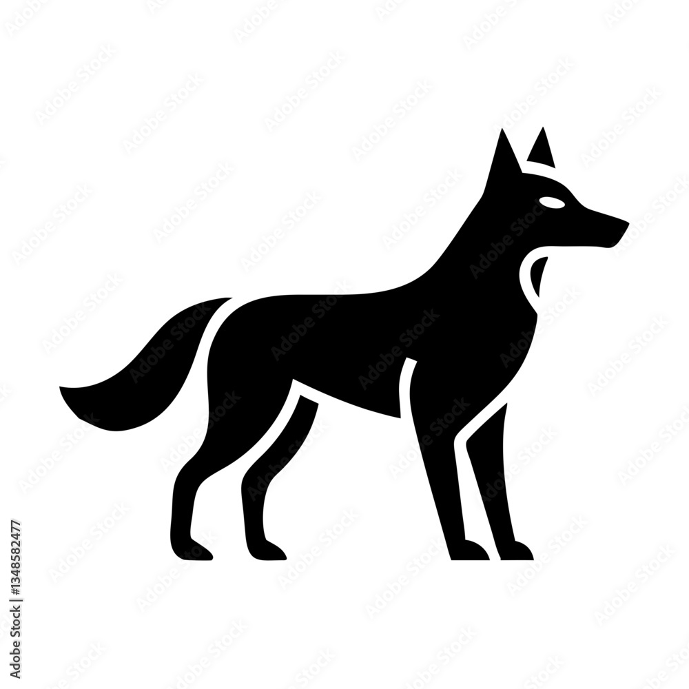 Black silhouette of a wolf standing alert Black silhouette of a wolf standing alert