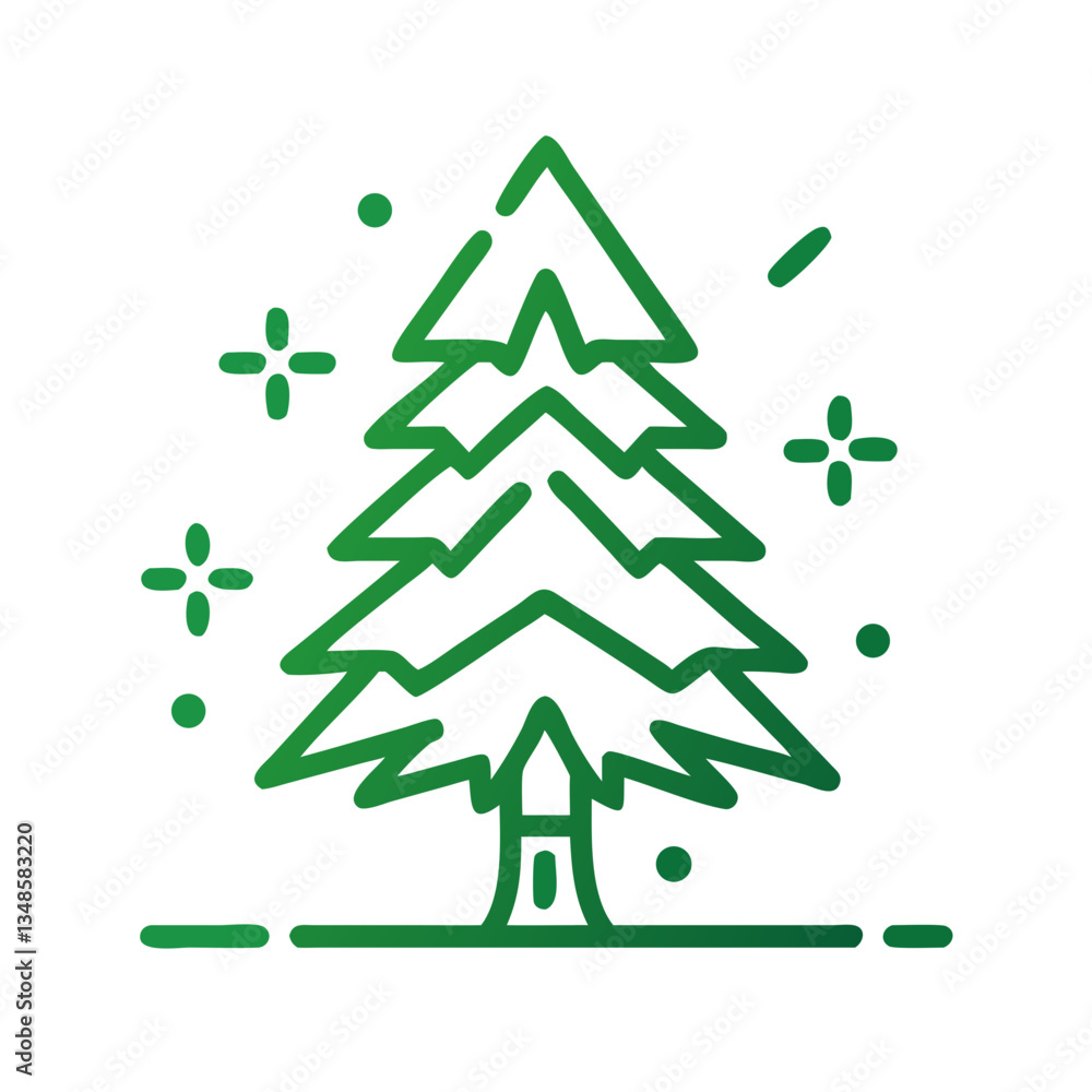 Fototapeta premium Festive Christmas tree outline with decorations