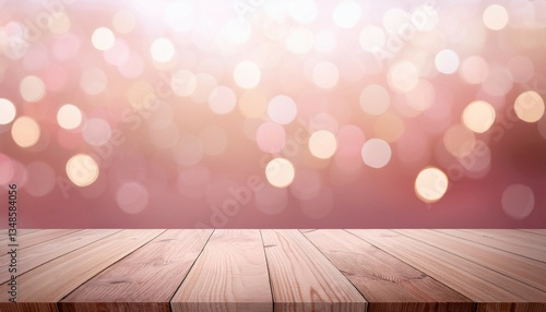 Wallpaper Mural valentine s day themed background with empty pastel color wooden table for product display soft abstract bokeh lights and defocused effect for romantic celebrations Torontodigital.ca